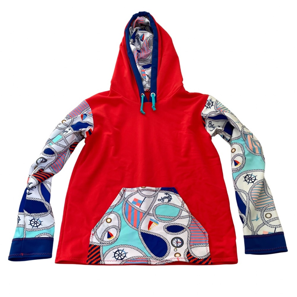 Kids Sailor/Nautical Print Long Sleeve Hooded Rash Guard